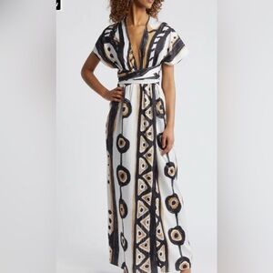 Diarrablu Maxi Dress with Black & Tan Graphic Print